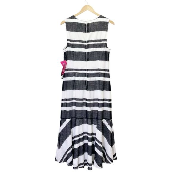 NWT Adrianna Papell Kang Kang Striped Trumpet Midi Dress Black & White Size 14 - Picture 3 of 15